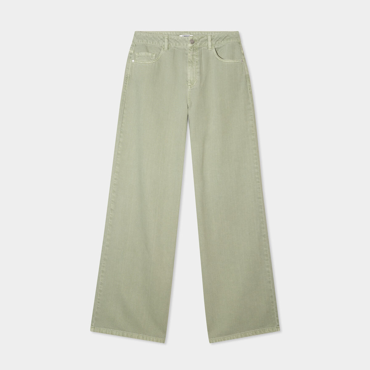 Jeans large taille haute coton vert kaki femme