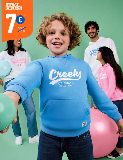 Sweat hoodie à capuche 1 poche Creeks bleu garçon
