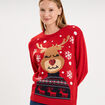 Pull de No&euml;l &agrave; sequins manches longues rouge femme