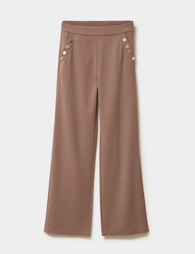 Pantalon droit &agrave; pont taille &eacute;lastiqu&eacute;e marron clair femme