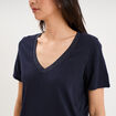 T-shirt col en V manches courtes bleu fonc&eacute; femme