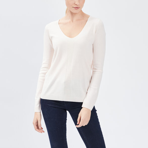 Pull col V manches longues rose clair femme