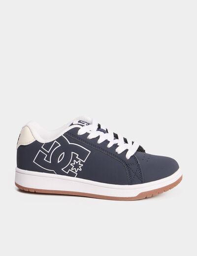 Tennis basses &agrave; lacets en cuir bleu marine gar&ccedil;on