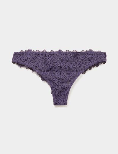 Tanga en dentelle violet femme
