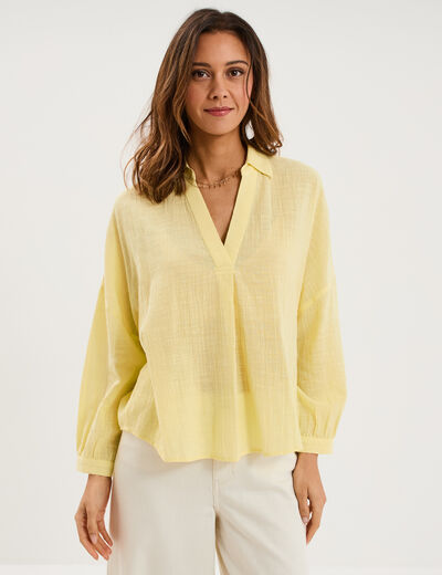 Blouse manches longues ample coton jaune clair femme
