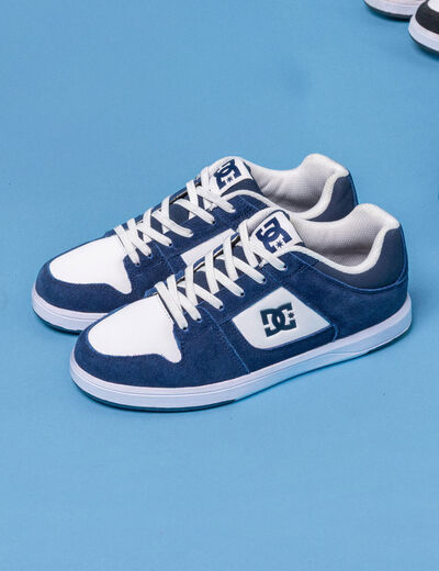 Tennis basses cuir &agrave; lacets bleu gar&ccedil;on