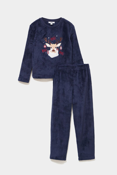 Ensemble pyjama No&euml;l en velours bleu marine gar&ccedil;on