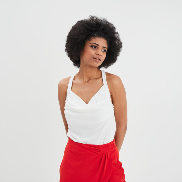 debardeur col benitier dos croise blanc femme Débardeur col bénitier dos croisé blanc femme