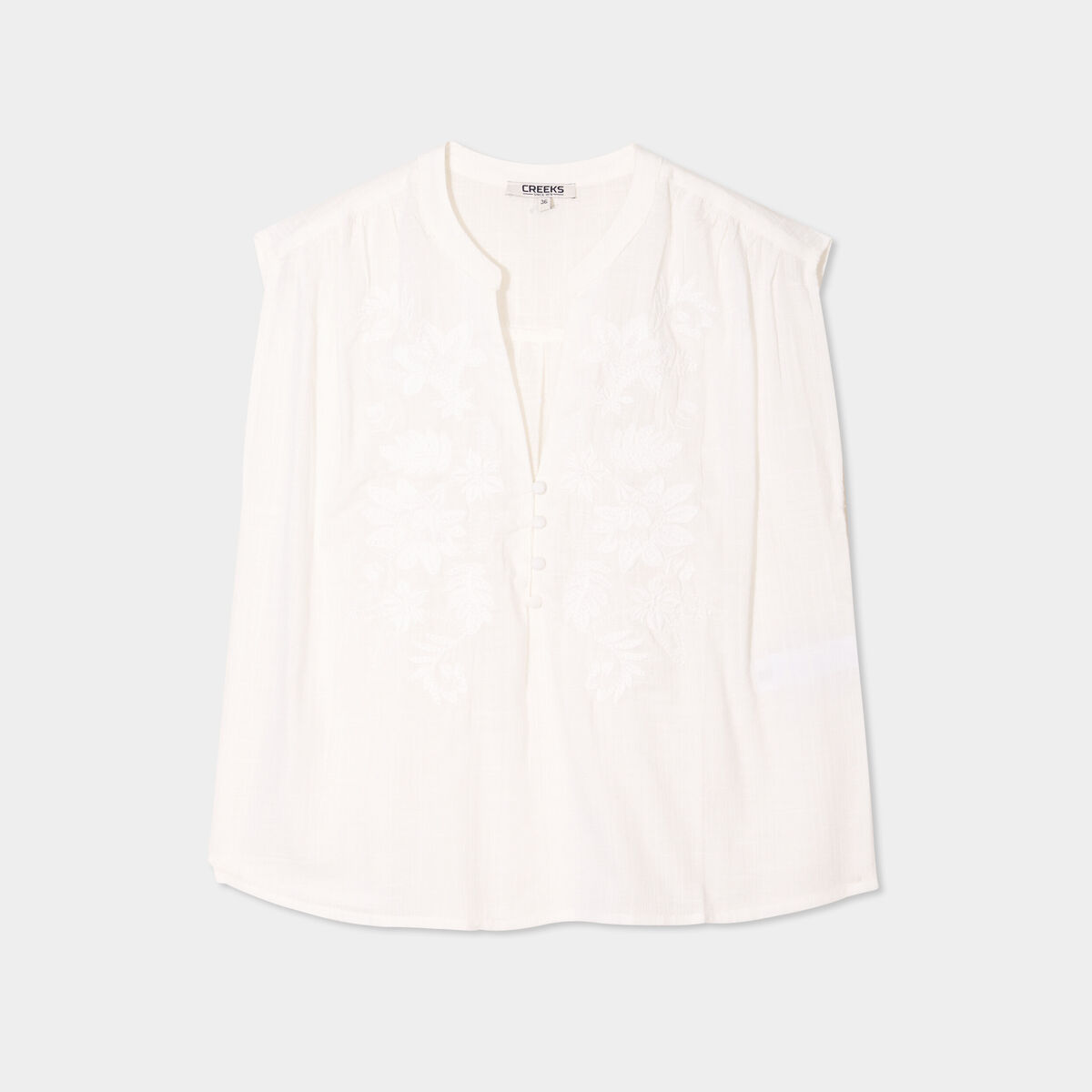 Blouse col tunisien sans manches coton blanc femme