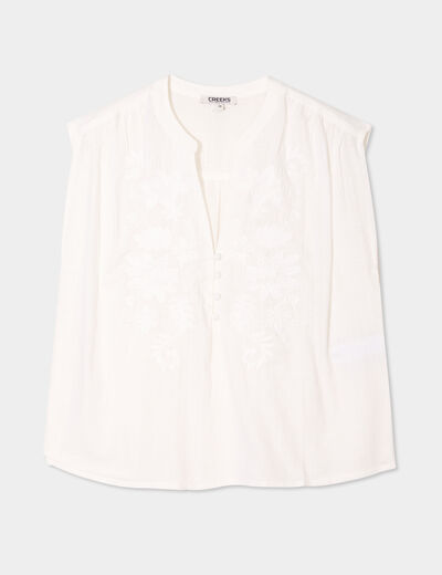 Blouse col tunisien sans manches coton blanc femme