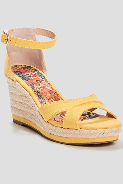Sandales compensées jaune femme