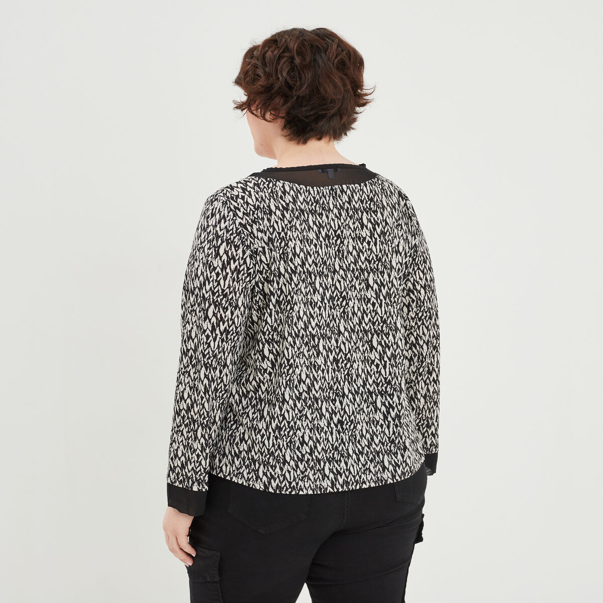 T-shirt 2-en-1 cordons au col noir femme grande taille