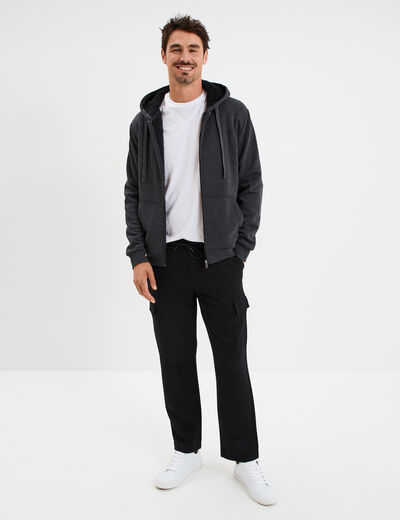 Sweat zippé doublure effet sherpa gris foncé homme
