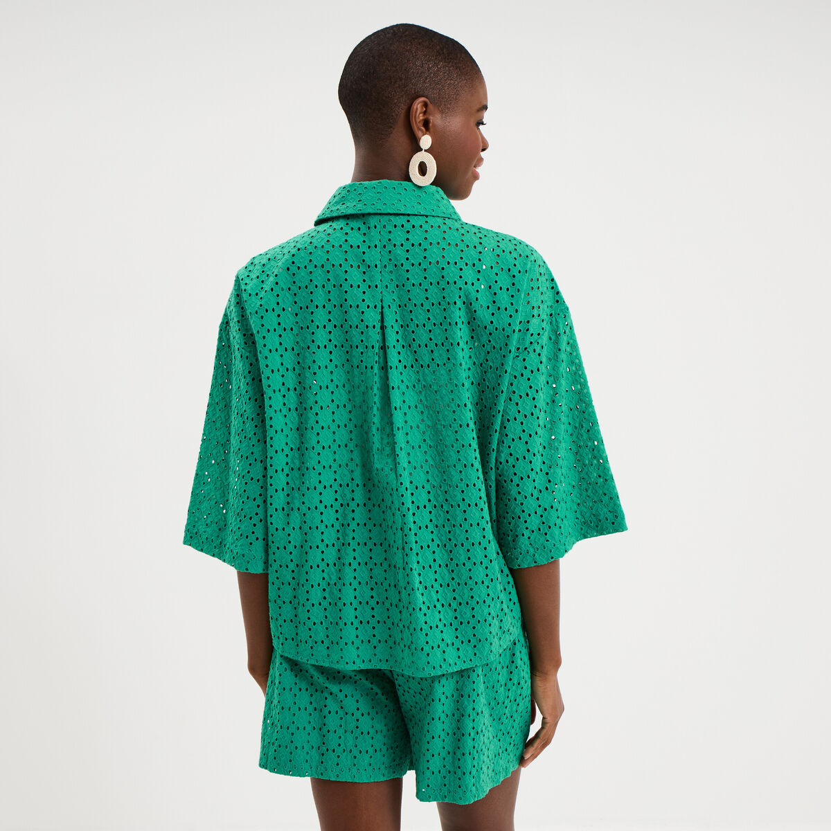 Chemise broderie anglaise coton vert canard femme