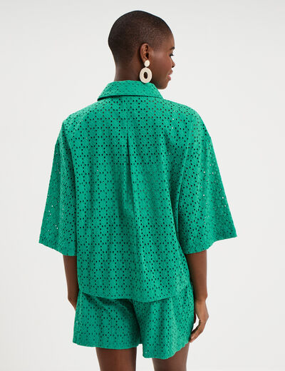 Chemise broderie anglaise coton vert canard femme