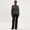 Pull col rond &eacute;charpe amovible gris fonc&eacute; femme