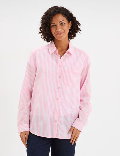 Chemise manches ajustables 1 poche coton rose femme