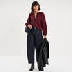 Blouse manches longues col V boutonn&eacute;e violet fonc&eacute; femme