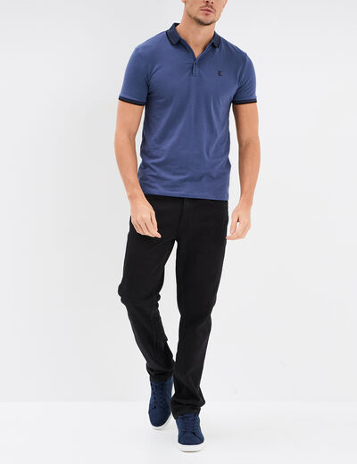 Polo coton ajusté manches courtes bleu foncé homme