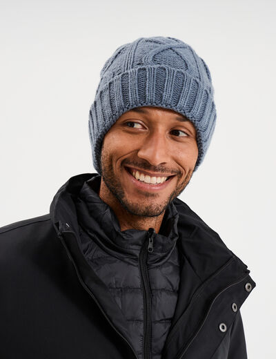 Bonnet &agrave; torsades bleu homme