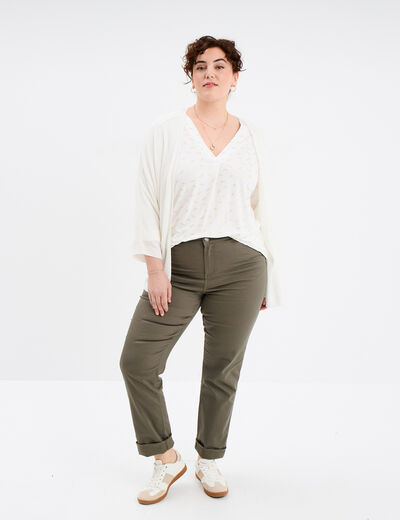 T-shirt manches 3/4 bandes ajourées ecru femme grande taille