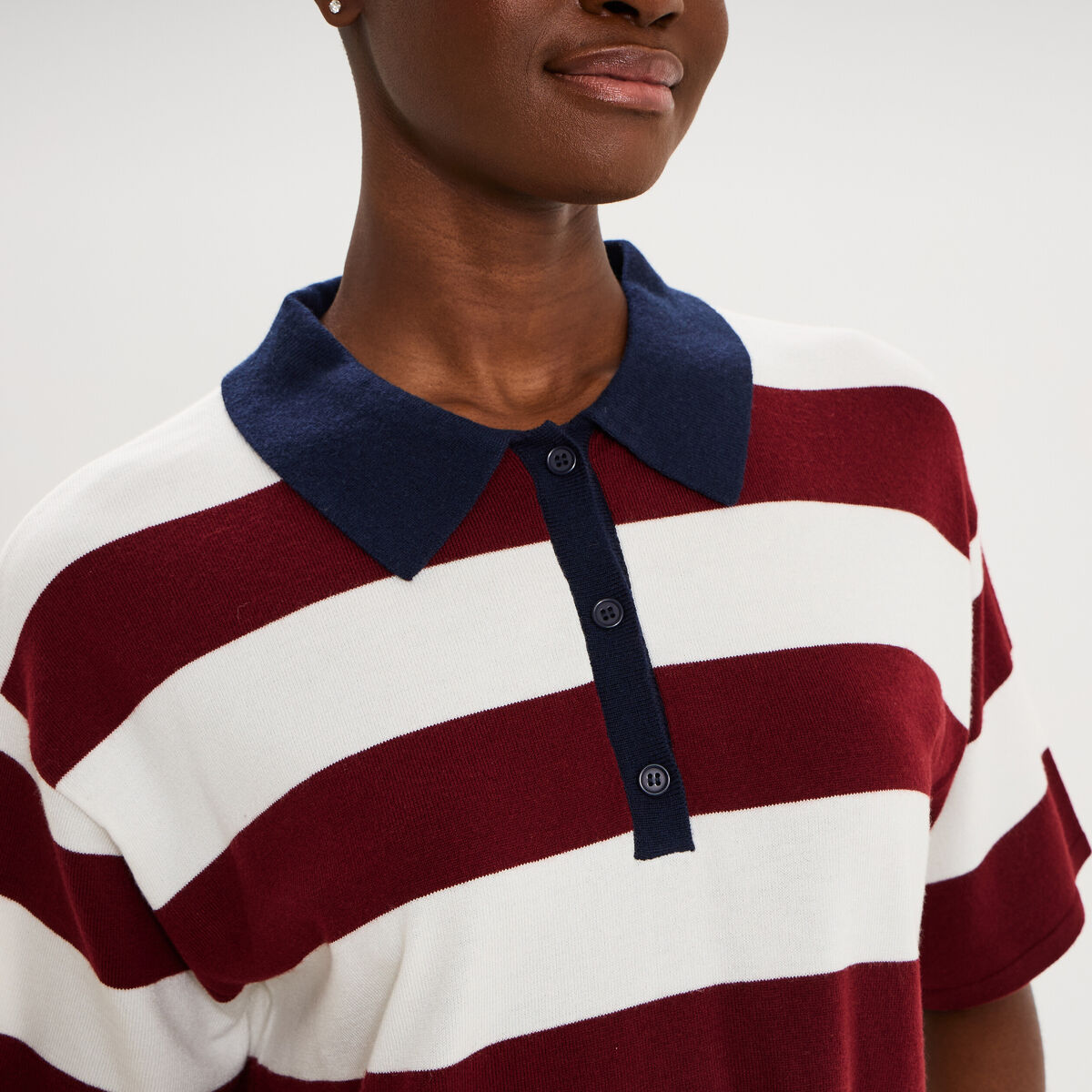 Pull col polo manches courtes ecru femme