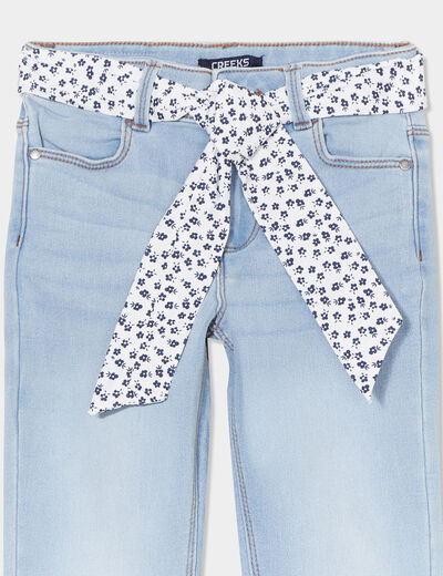 Jean stretch skinny ceinture foulard denim triple stone fille