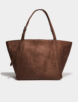Sac cabas effet su&eacute;dine marron fonc&eacute; femme