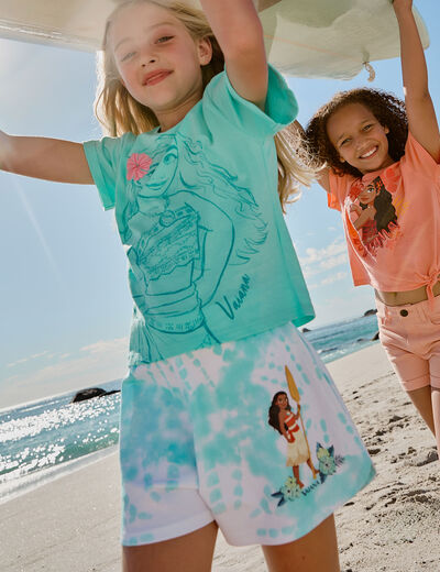 Short taille élastiquée coton Vaiana bleu turquoise fille