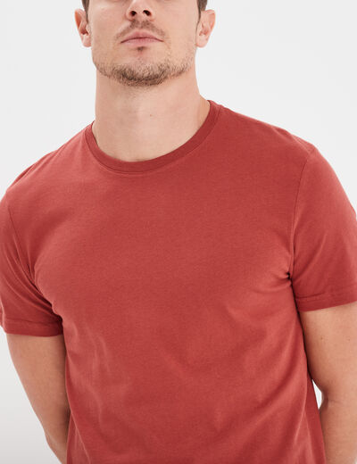 T-shirt droit en coton manches courtes rouge fonc&eacute; homme