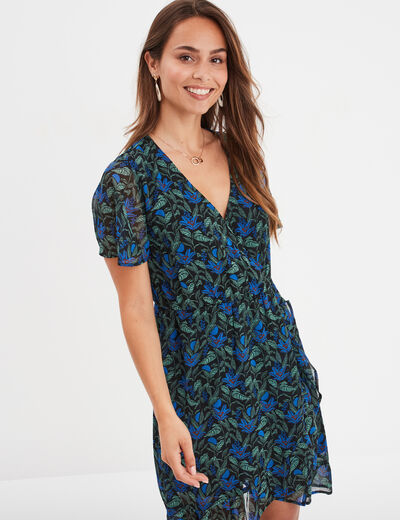 Robe col cache-coeur manches papillons vert femme