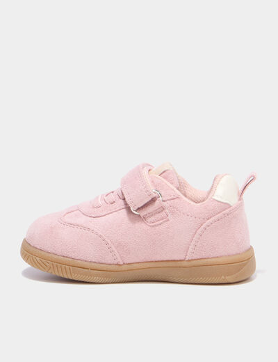 Tennis basses &agrave; scratchs semelle souple rose b&eacute;b&eacute; fille