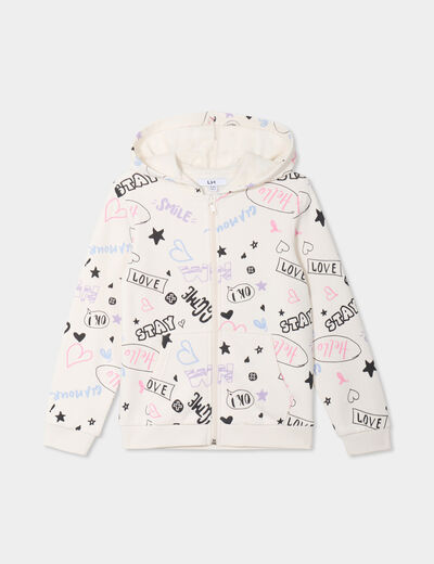 Sweat zippé à capuche beige fille