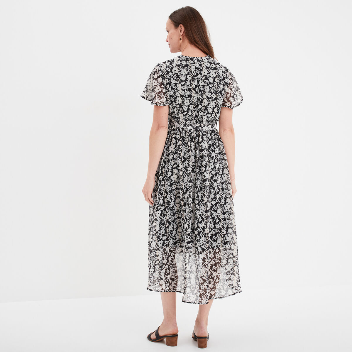 Robe longue évasée col cache-coeur noir femme