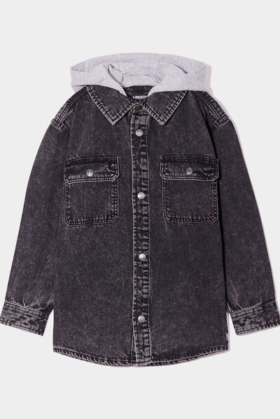 Chemise en jean à capuche Liberto denim noir garçon
