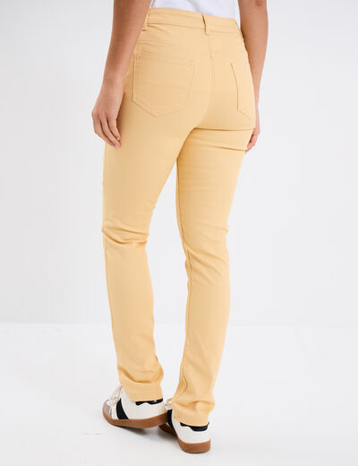 Pantalon slim en coton elasthanne jaune clair femme