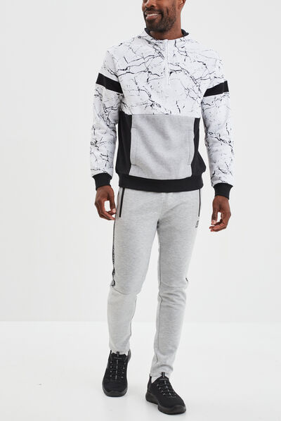 Sweat à capuche hoodie zippé marbré blanc homme