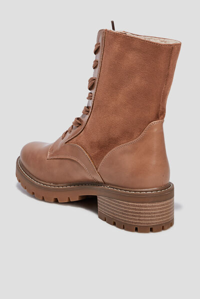 Bottines fourrées à lacets marron femme