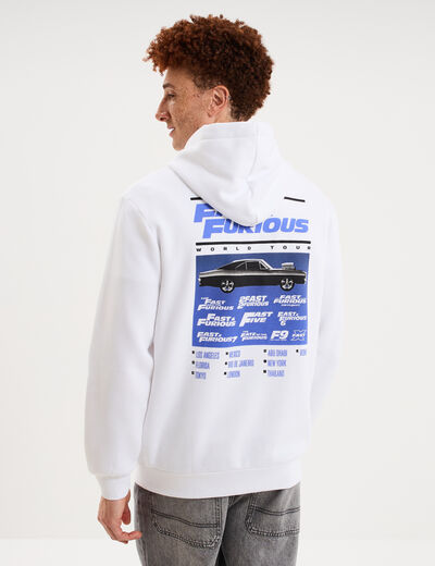 Sweat hoodie molleton Fast and Furious blanc homme