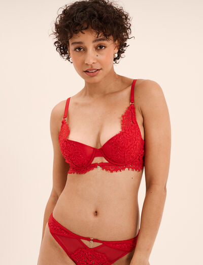 Soutien-gorge foulard dentelle et strass rouge femme