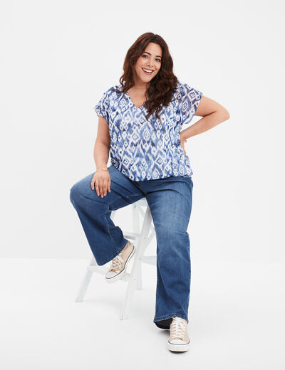 T-shirt manches courtes taille smockée bleu electrique femme grande taille