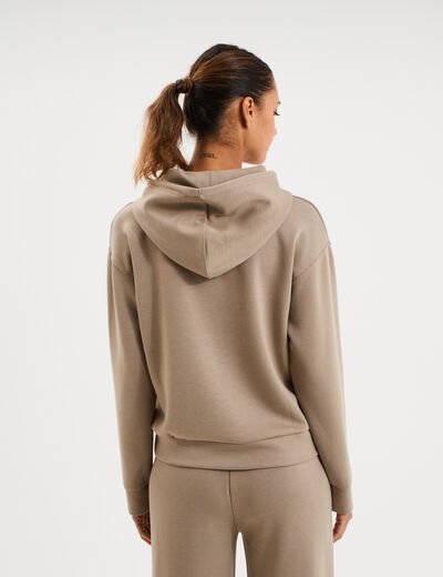 Sweat hoodie manches longues &agrave; capuche taupe femme
