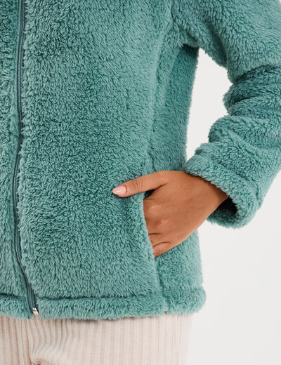 Veste effet polaire col montant bleu gris femme