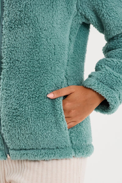 Veste effet polaire col montant bleu gris femme
