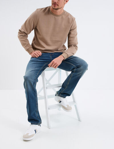 Sweat molleton col rond taupe homme