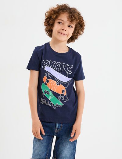 T-shirt droit manches courtes coton bleu marine garçon