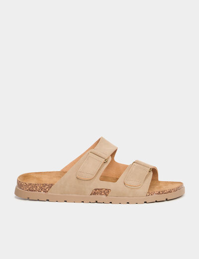 Mules double brides à scratchs sable homme