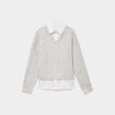 Pull torsades effet 2-en-1 chemise gris clair femme