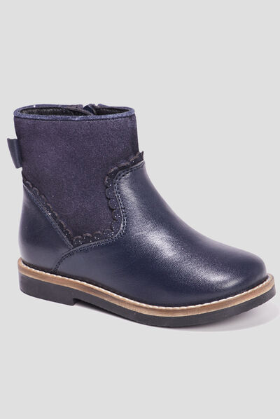 Bottines avec noeuds en cuir bleu fille