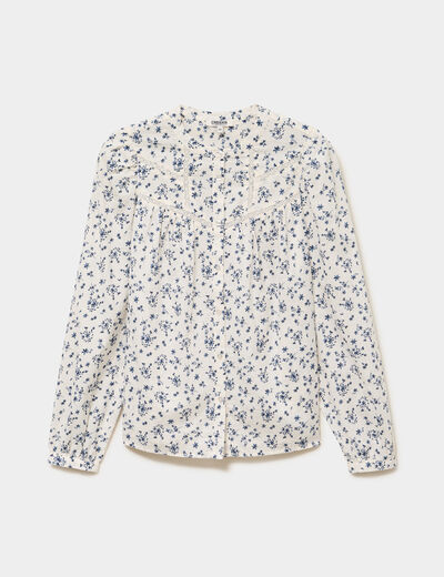 Blouse droite manches longues coton ecru femme